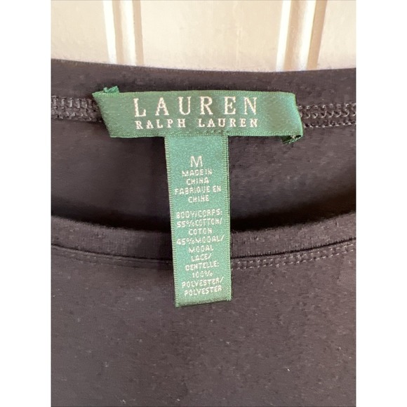 Lauren Ralph Lauren top women's medium lace him basic black feminine - Picture 3 of 7